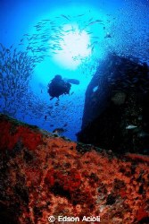 Diver and the wreck. Nikon D90, Tokina 10-17mm Lens and t... by Edson Acioli 